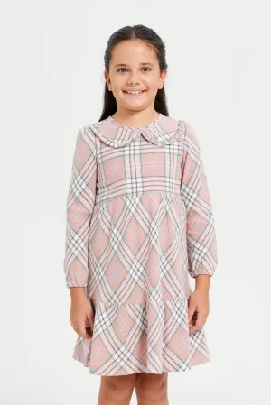 Girls Pink Checkered Dress