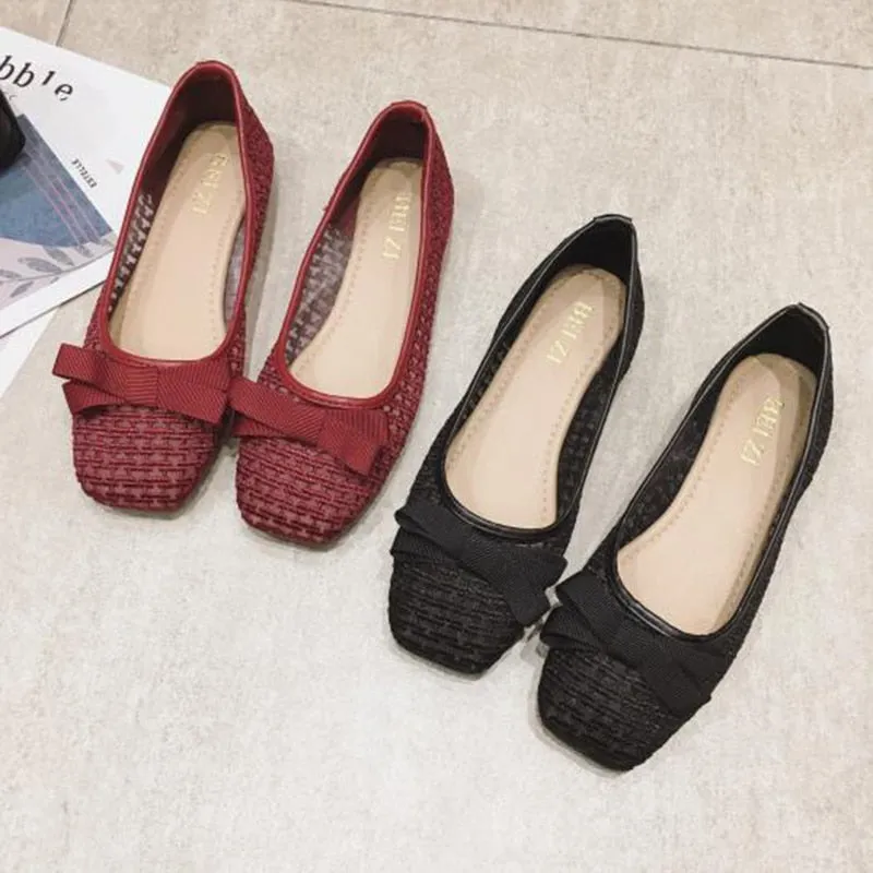 Hnzxzm Fashion Flats for Women Casual Shoes Elegant Women Flats Butterfly Knot Office Lady Shoes Black Red A3407