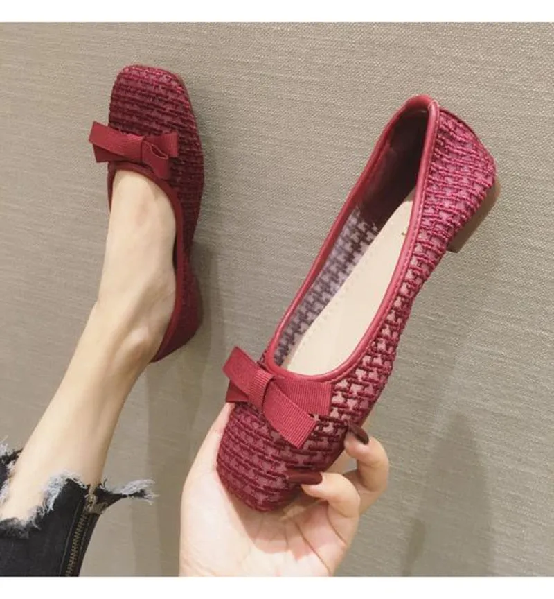 Hnzxzm Fashion Flats for Women Casual Shoes Elegant Women Flats Butterfly Knot Office Lady Shoes Black Red A3407