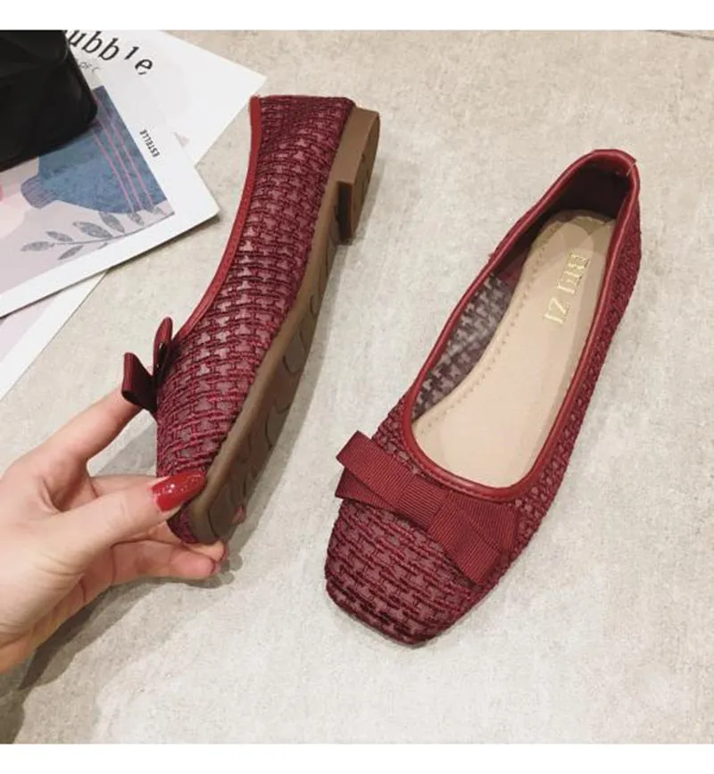 Hnzxzm Fashion Flats for Women Casual Shoes Elegant Women Flats Butterfly Knot Office Lady Shoes Black Red A3407