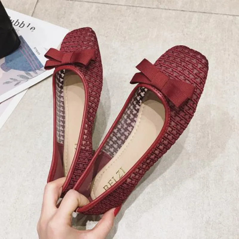 Hnzxzm Fashion Flats for Women Casual Shoes Elegant Women Flats Butterfly Knot Office Lady Shoes Black Red A3407