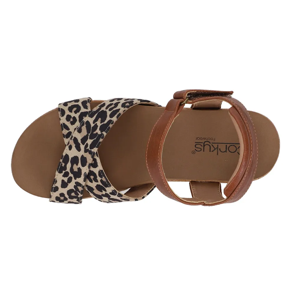 Kindle Leopard Print Ankle Strap Wedge Sandals