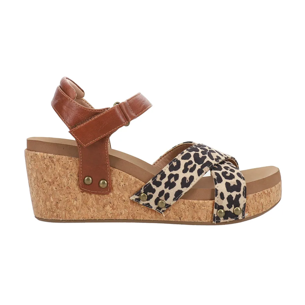 Kindle Leopard Print Ankle Strap Wedge Sandals