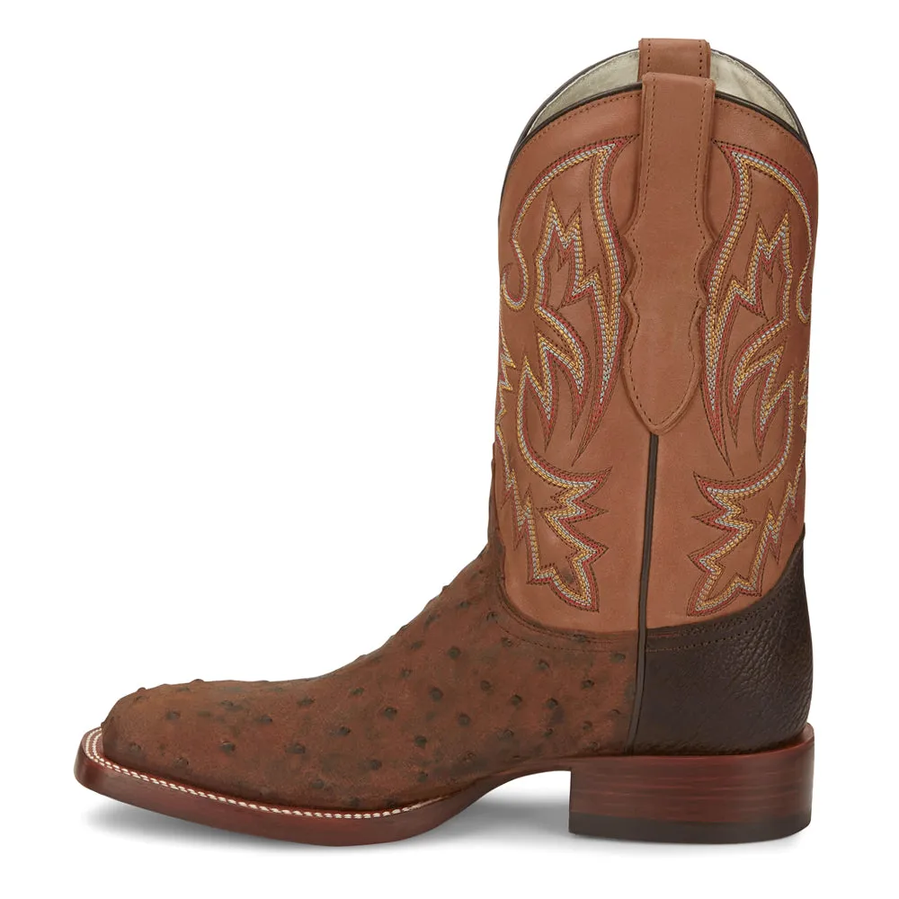 King Wide Embroidered Ostrich Square Toe Cowboy Boots