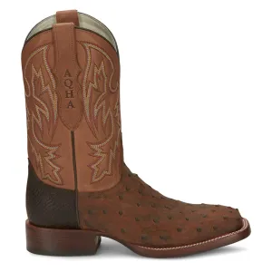 King Wide Embroidered Ostrich Square Toe Cowboy Boots