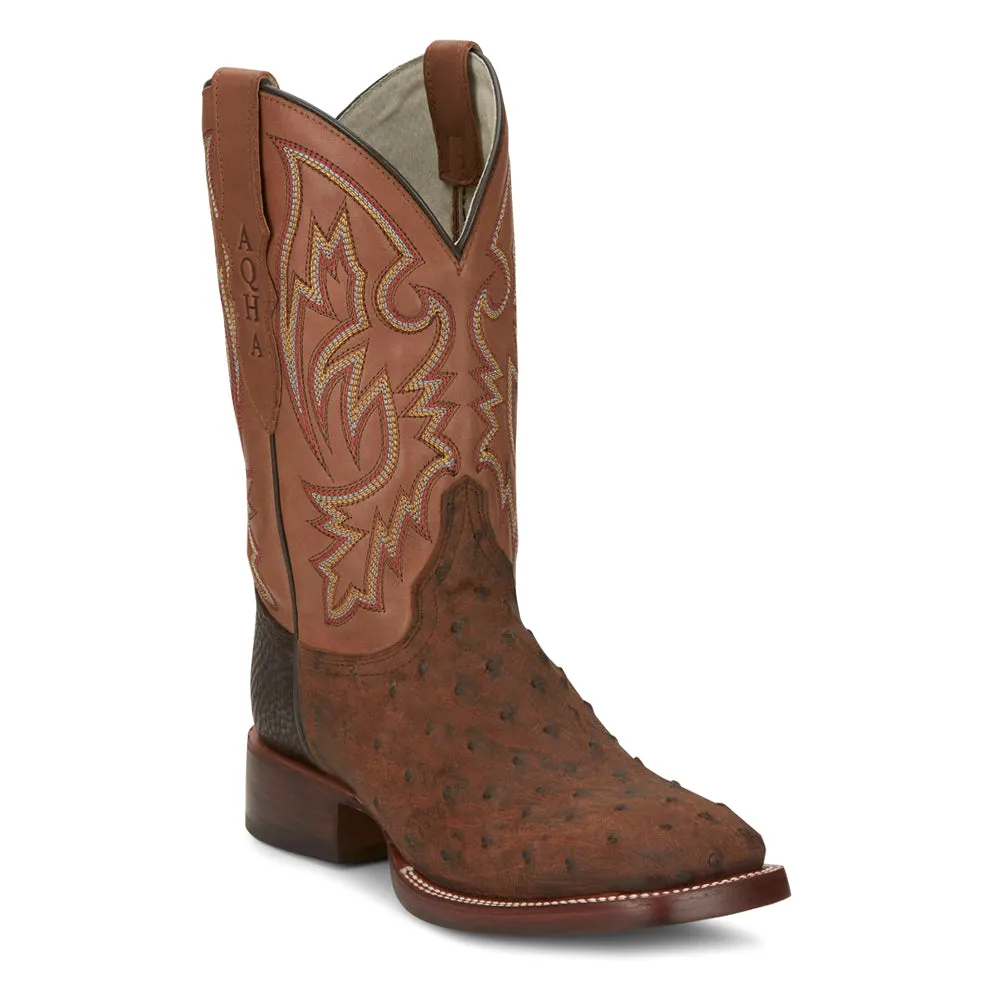 King Wide Embroidered Ostrich Square Toe Cowboy Boots