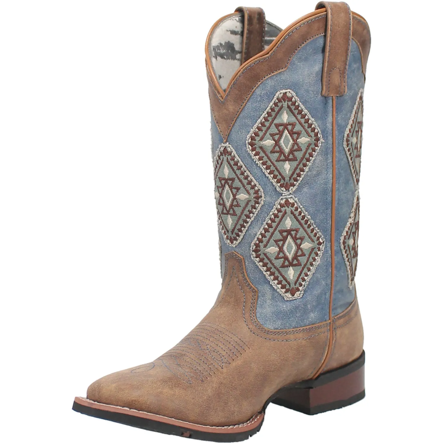 Laredo Womens Santa Fe Tan/Blue Denim Leather Cowboy Boots