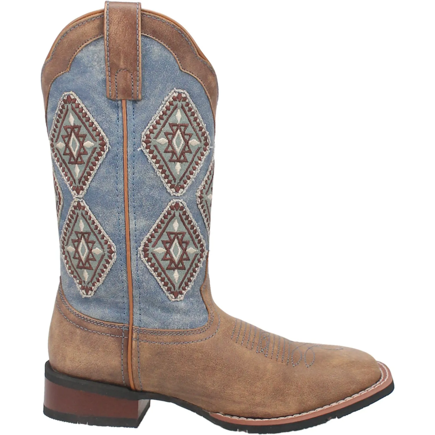 Laredo Womens Santa Fe Tan/Blue Denim Leather Cowboy Boots