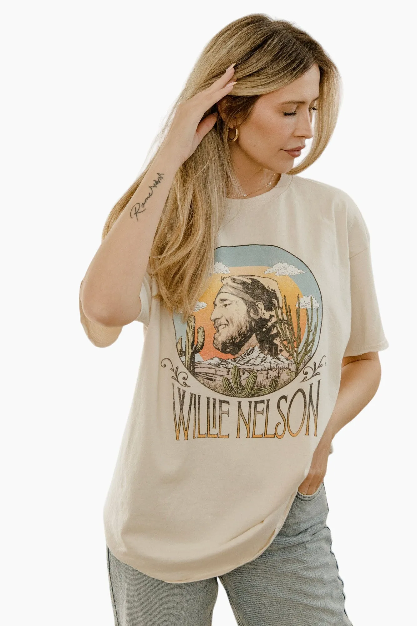 Livy Lu Willie Nelson In The Sky Off White Thrifted Tee