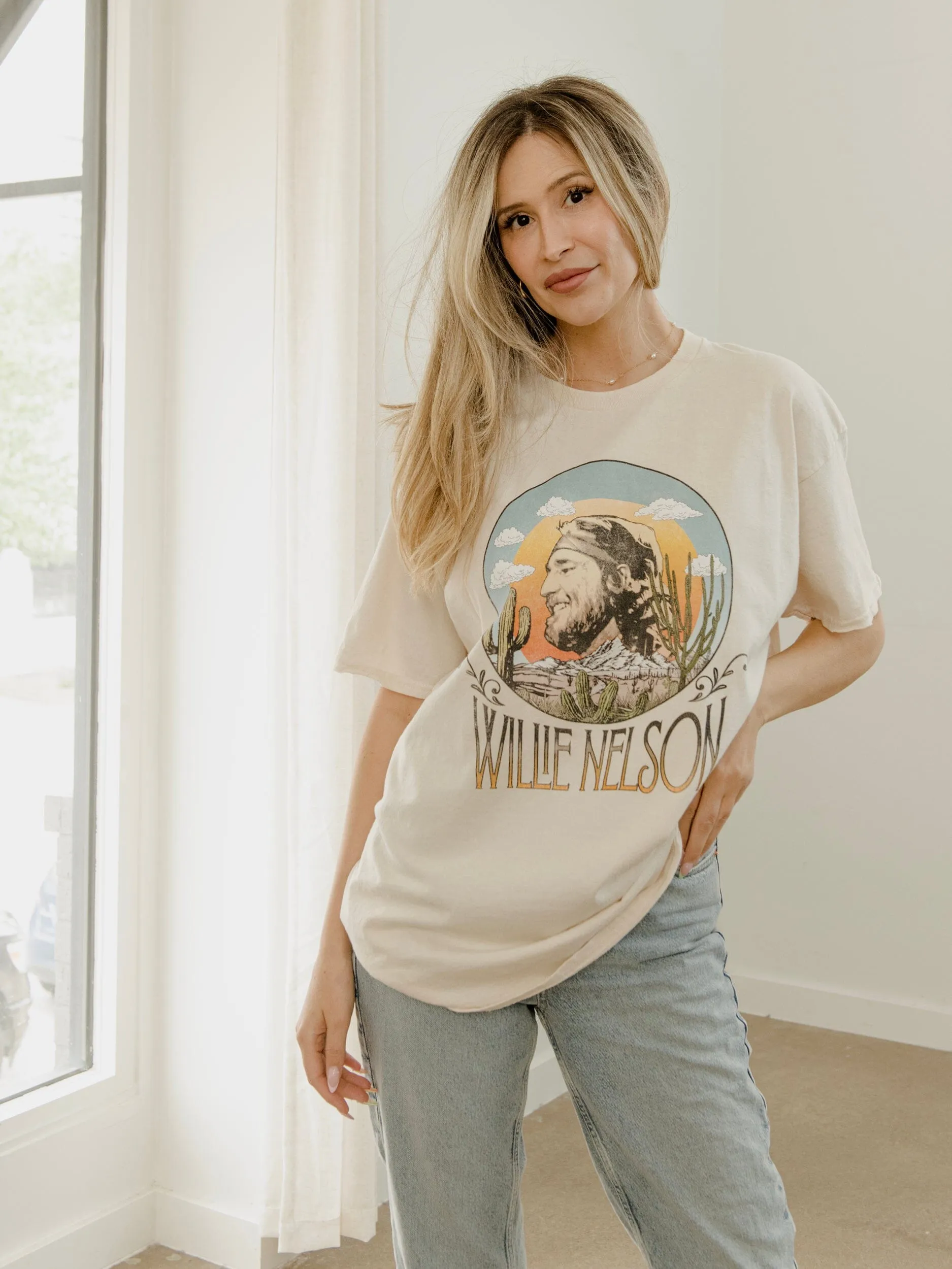 Livy Lu Willie Nelson In The Sky Off White Thrifted Tee