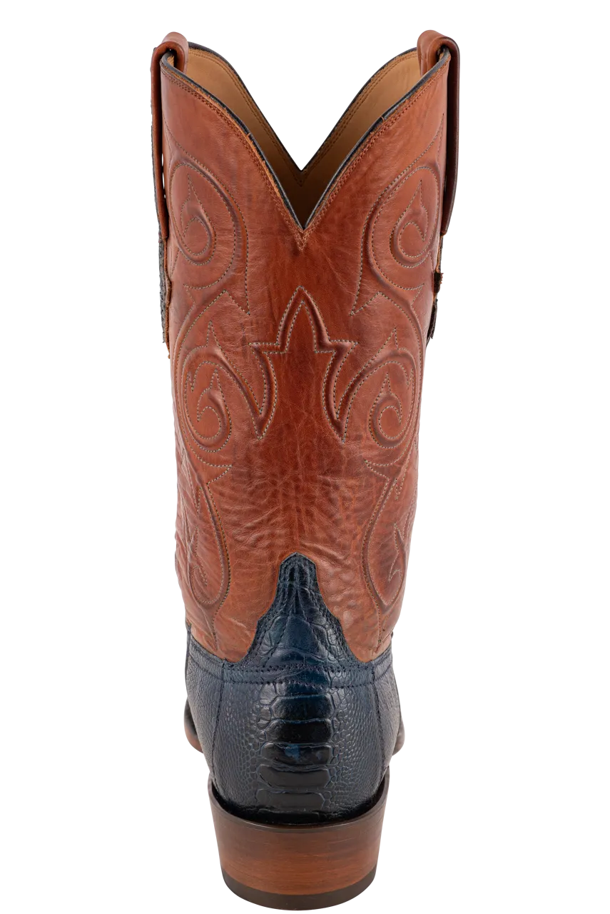 Lucchese Men's Ostrich Leg Red River Cowboy Boots - Antique Navy