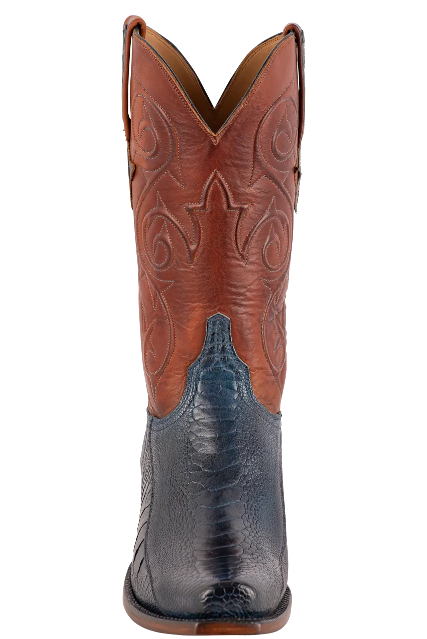 Lucchese Men's Ostrich Leg Red River Cowboy Boots - Antique Navy