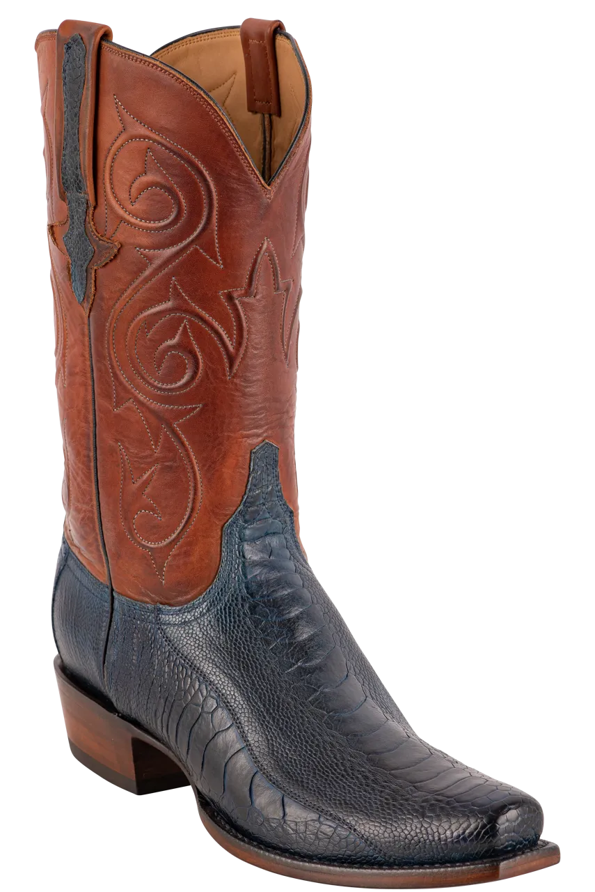 Lucchese Men's Ostrich Leg Red River Cowboy Boots - Antique Navy