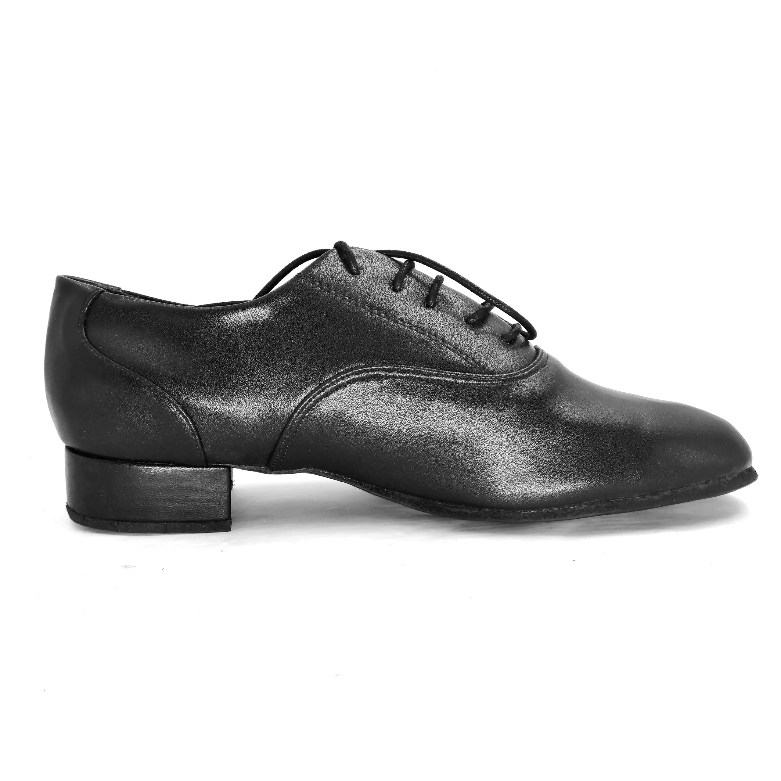 Men's Argentine Tango Shoes Leather Sole 1 inch Heel Lace-up Black