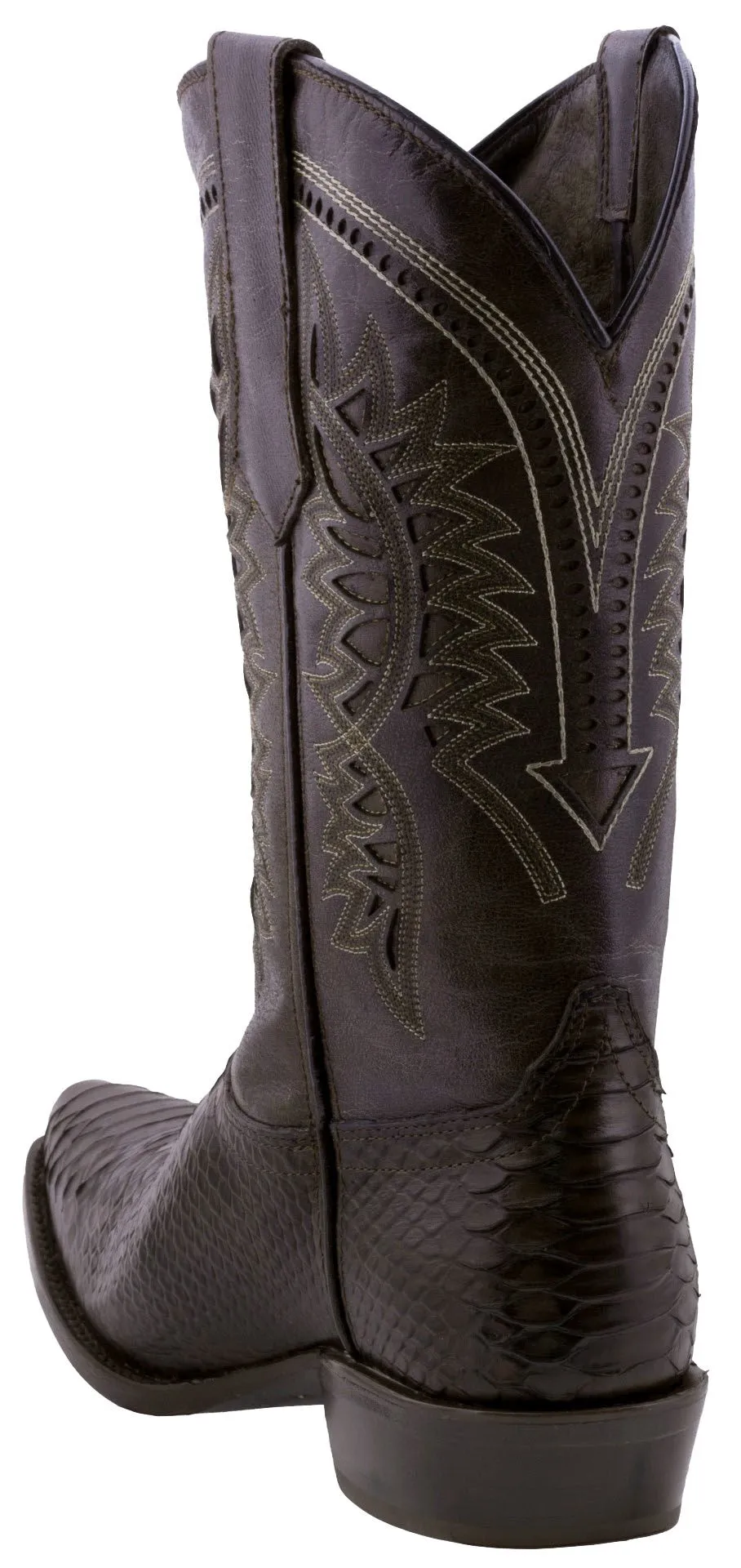 Mens Brown Snake Print Leather Cowboy Boots - Snip Toe