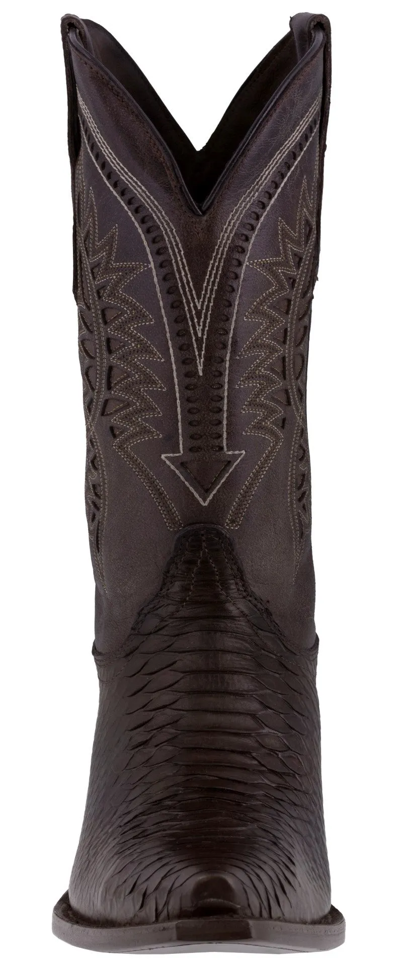 Mens Brown Snake Print Leather Cowboy Boots - Snip Toe