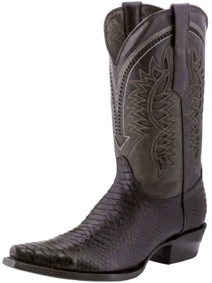 Mens Brown Snake Print Leather Cowboy Boots - Snip Toe