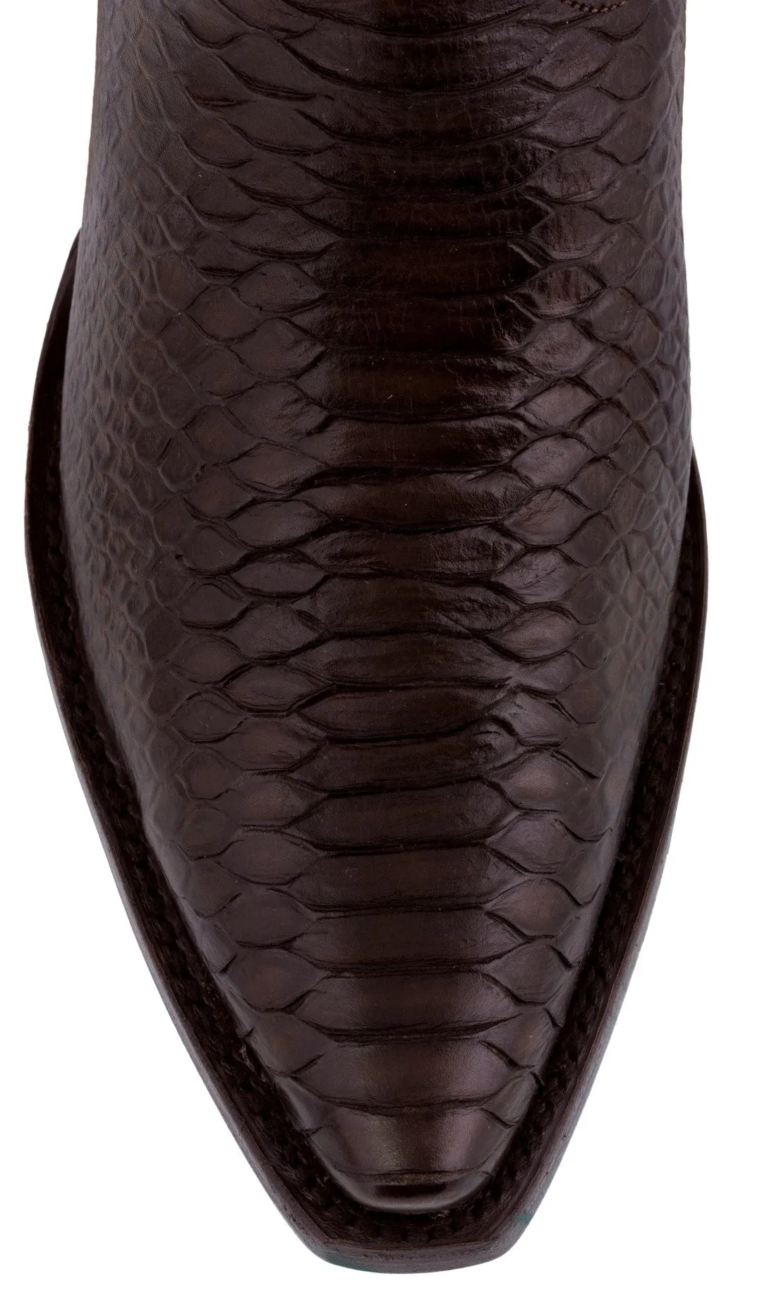 Mens Brown Snake Print Leather Cowboy Boots - Snip Toe