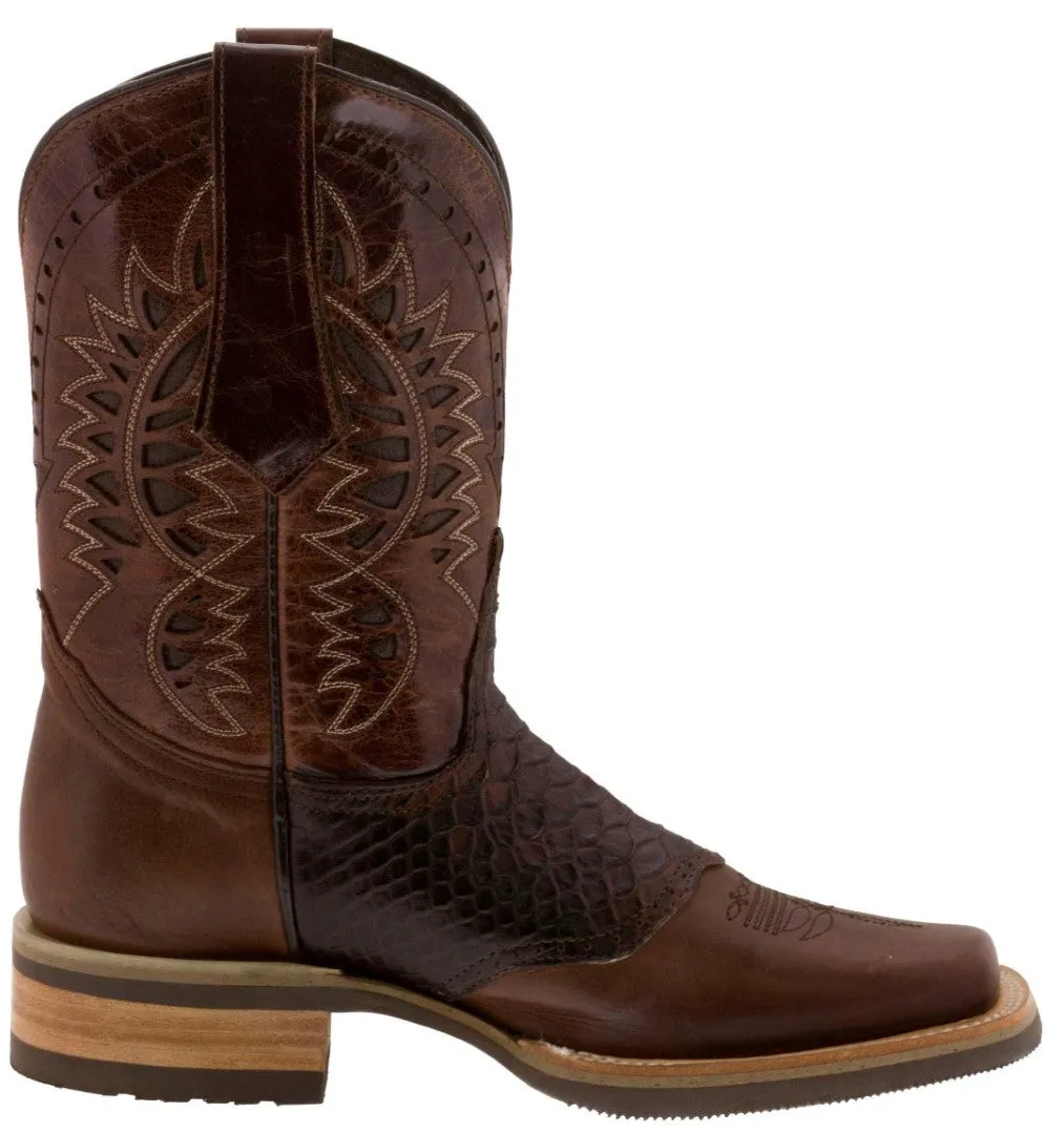 Mens Chedron Western Leather Cowboy Boots Snake Print - Square Toe