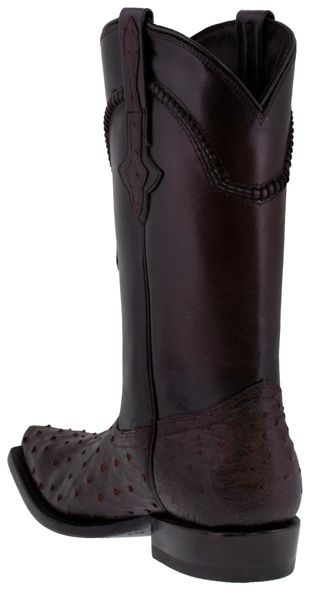 Men's Cherry Genuine Ostrich Quill Exotic Skin Cowboy Boots - Snip Toe