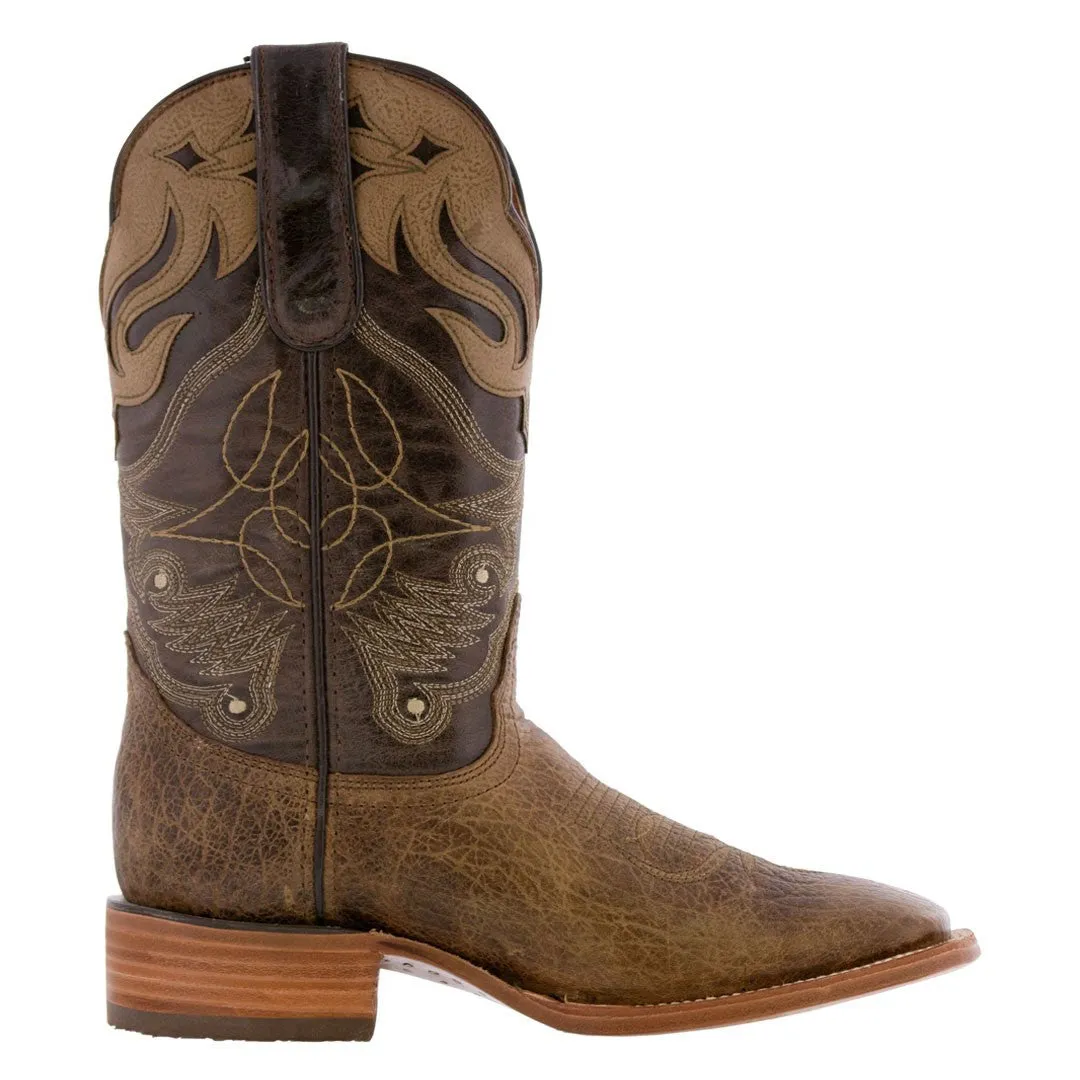 Mens Cheyenne Rustic Brown Two Tone Leather Cowboy Boots - Square Toe