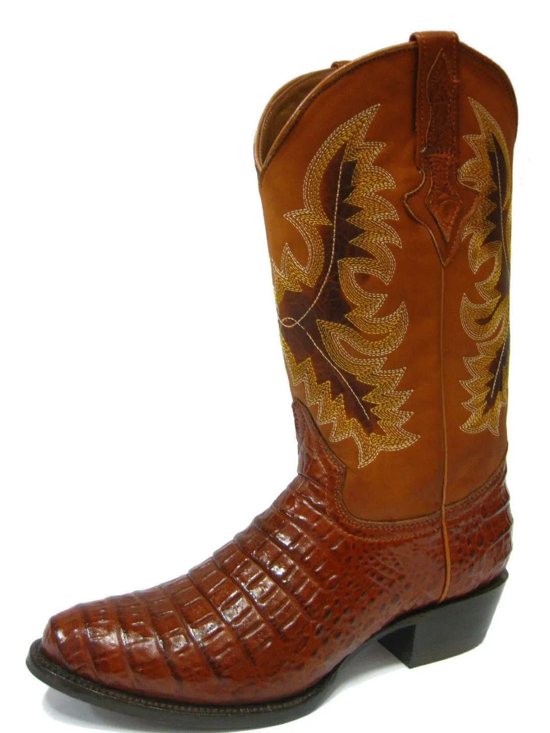 Men's Cognac Genuine Leather Exotic Crocodile Alligator Belly Cowboy Boots