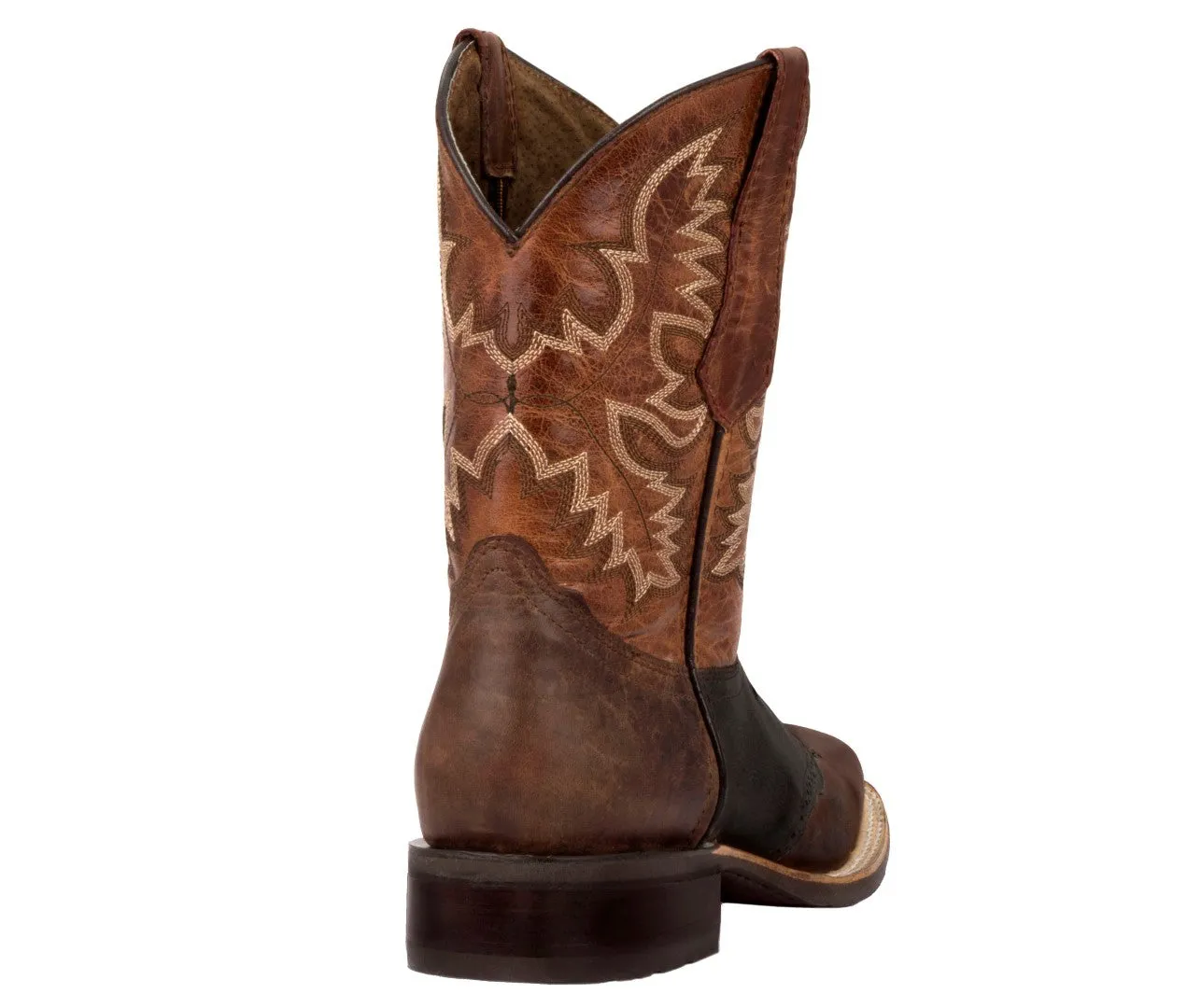 Mens Cognac Western Leather Cowboy Boots Longhorn - Square Toe