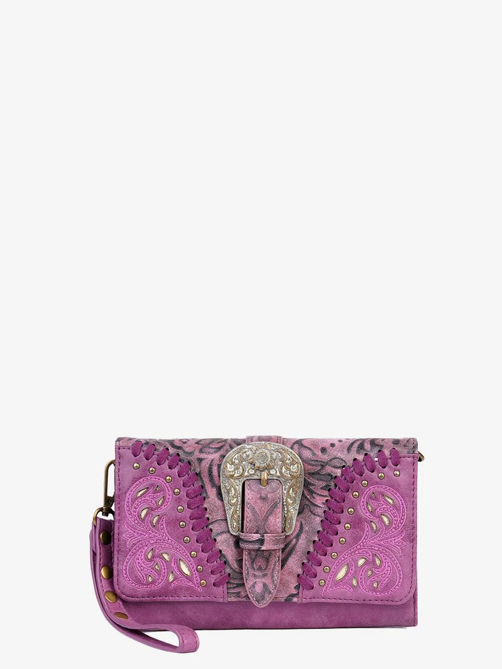 Montana West Cut-out Western Floral Buckle Crossbody Wallet