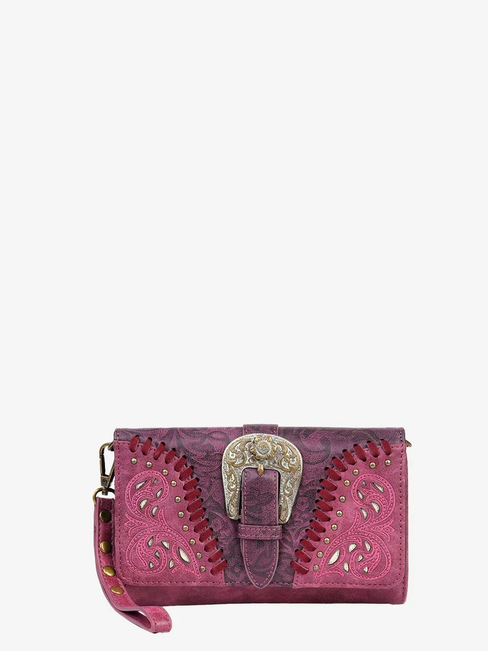 Montana West Cut-out Western Floral Buckle Crossbody Wallet