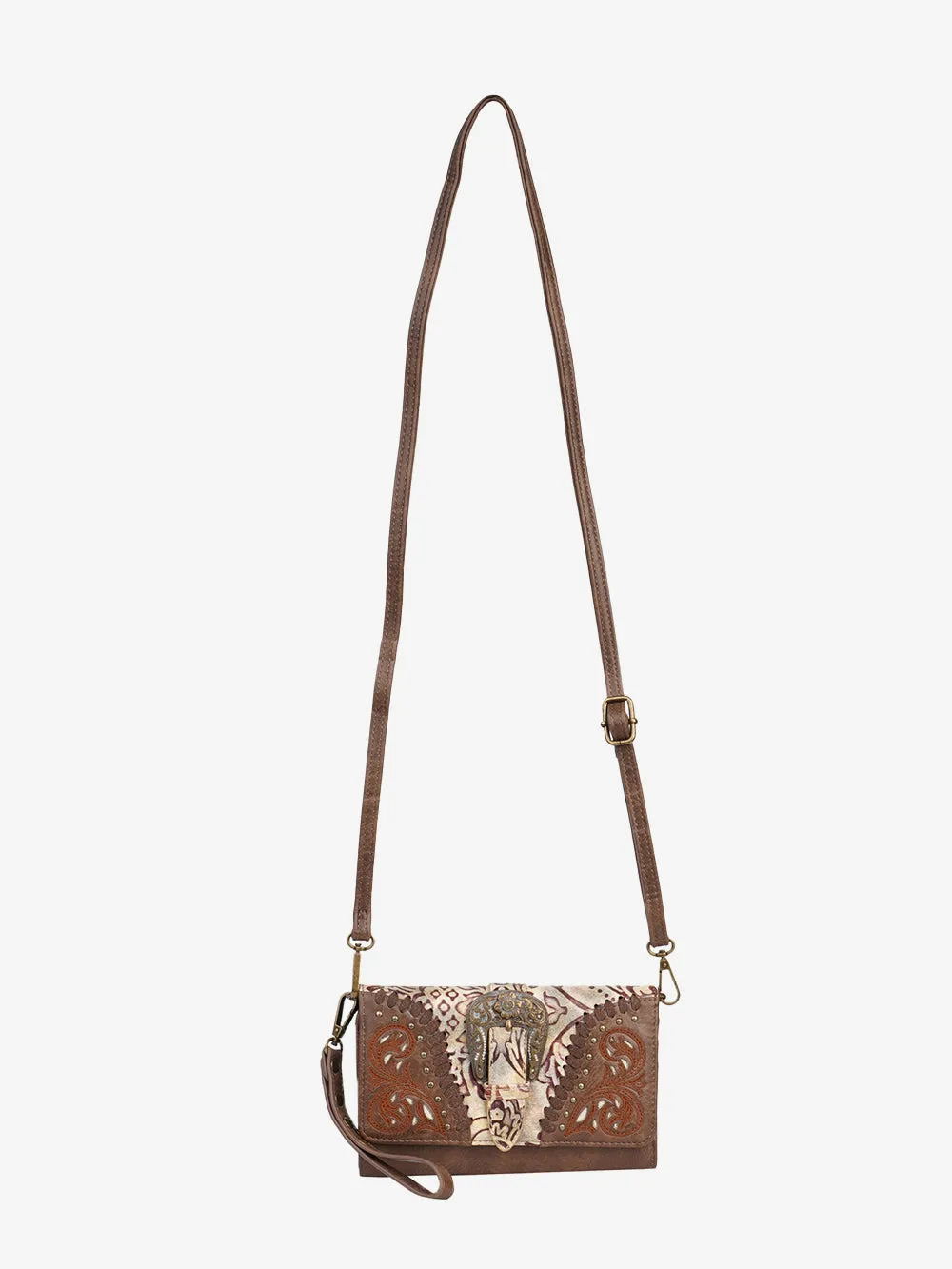 Montana West Cut-out Western Floral Buckle Crossbody Wallet