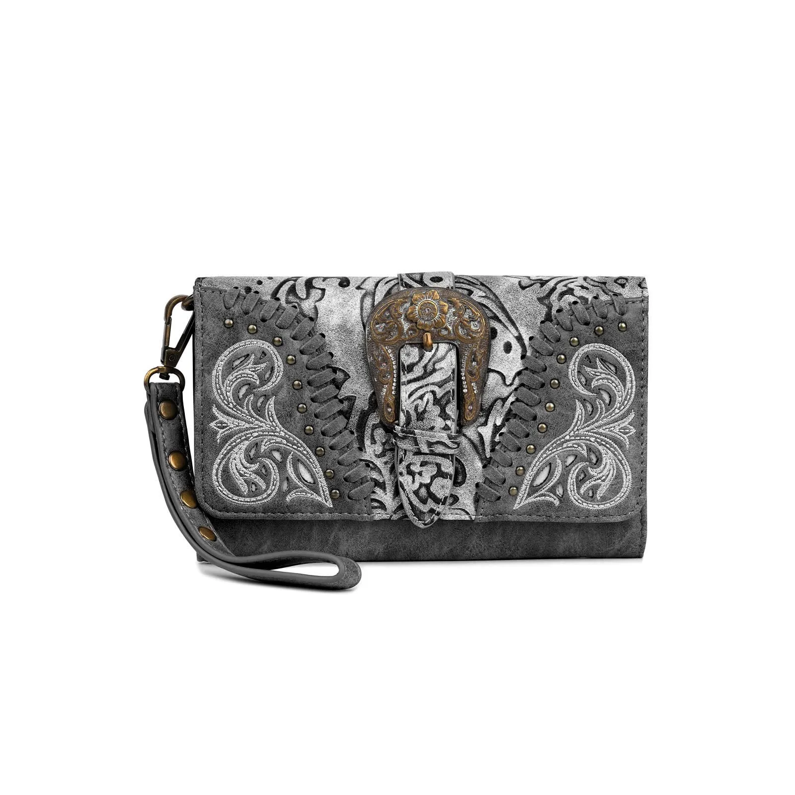 Montana West Cut-out Western Floral Buckle Crossbody Wallet