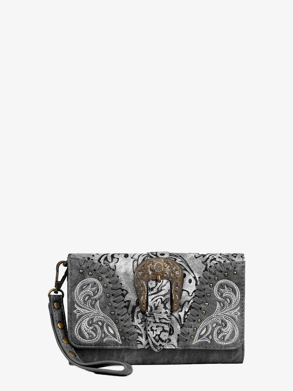 Montana West Cut-out Western Floral Buckle Crossbody Wallet