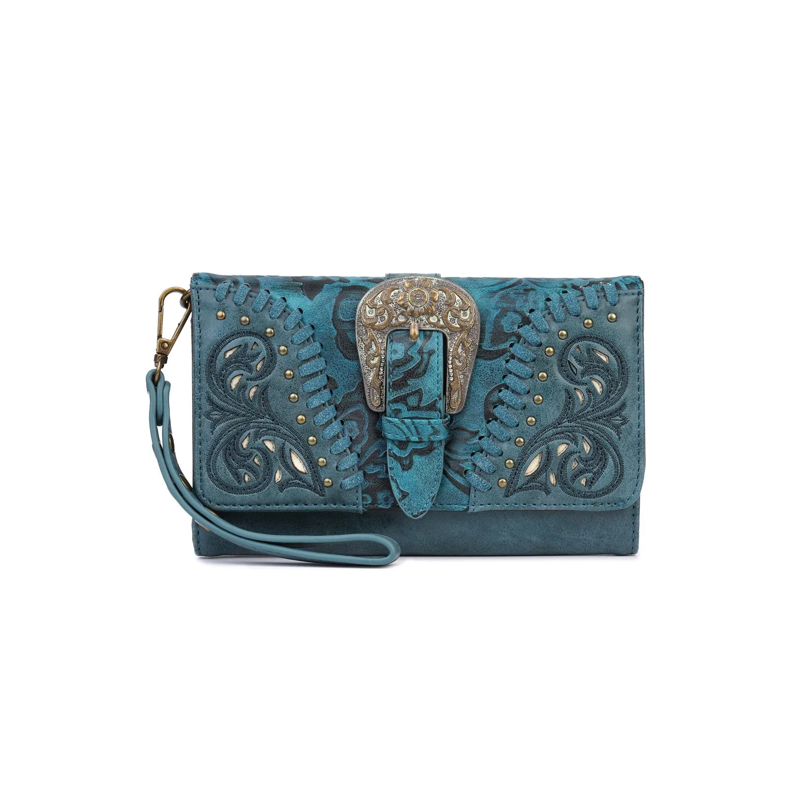 Montana West Cut-out Western Floral Buckle Crossbody Wallet