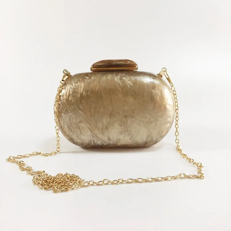 New Female Oval Acrylic Dinner Bag Fashion Pure Color Pearlescent Handbag One Shoulder Box Bag