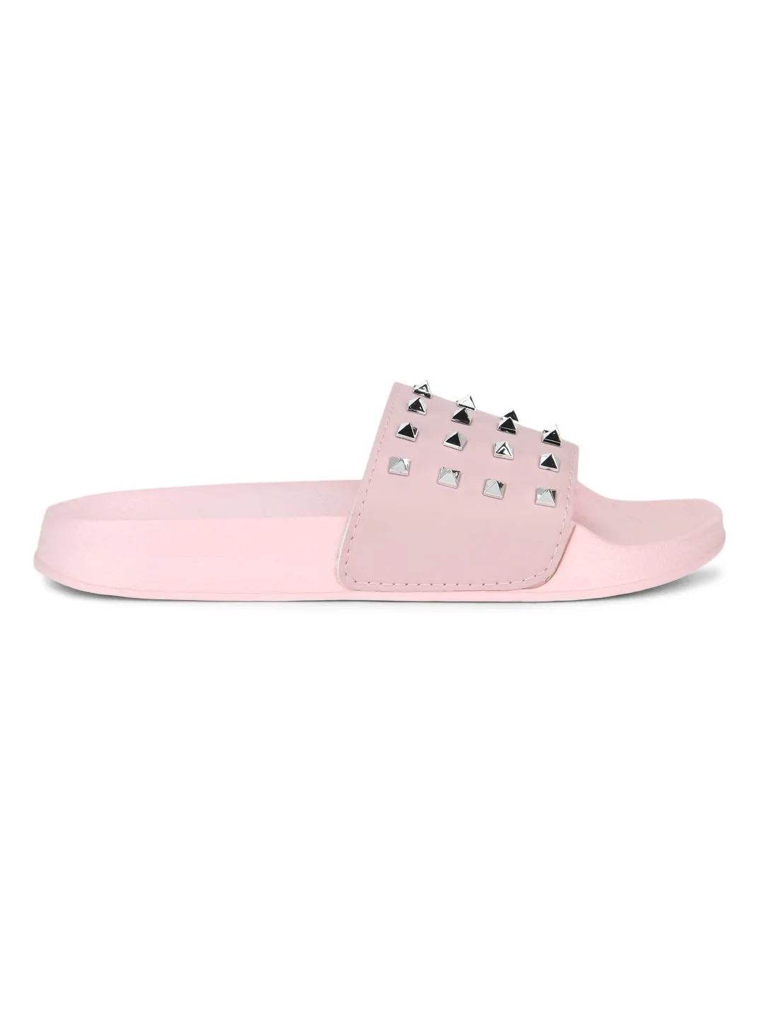 Pastel Pink PU Studded Slip-On Flats