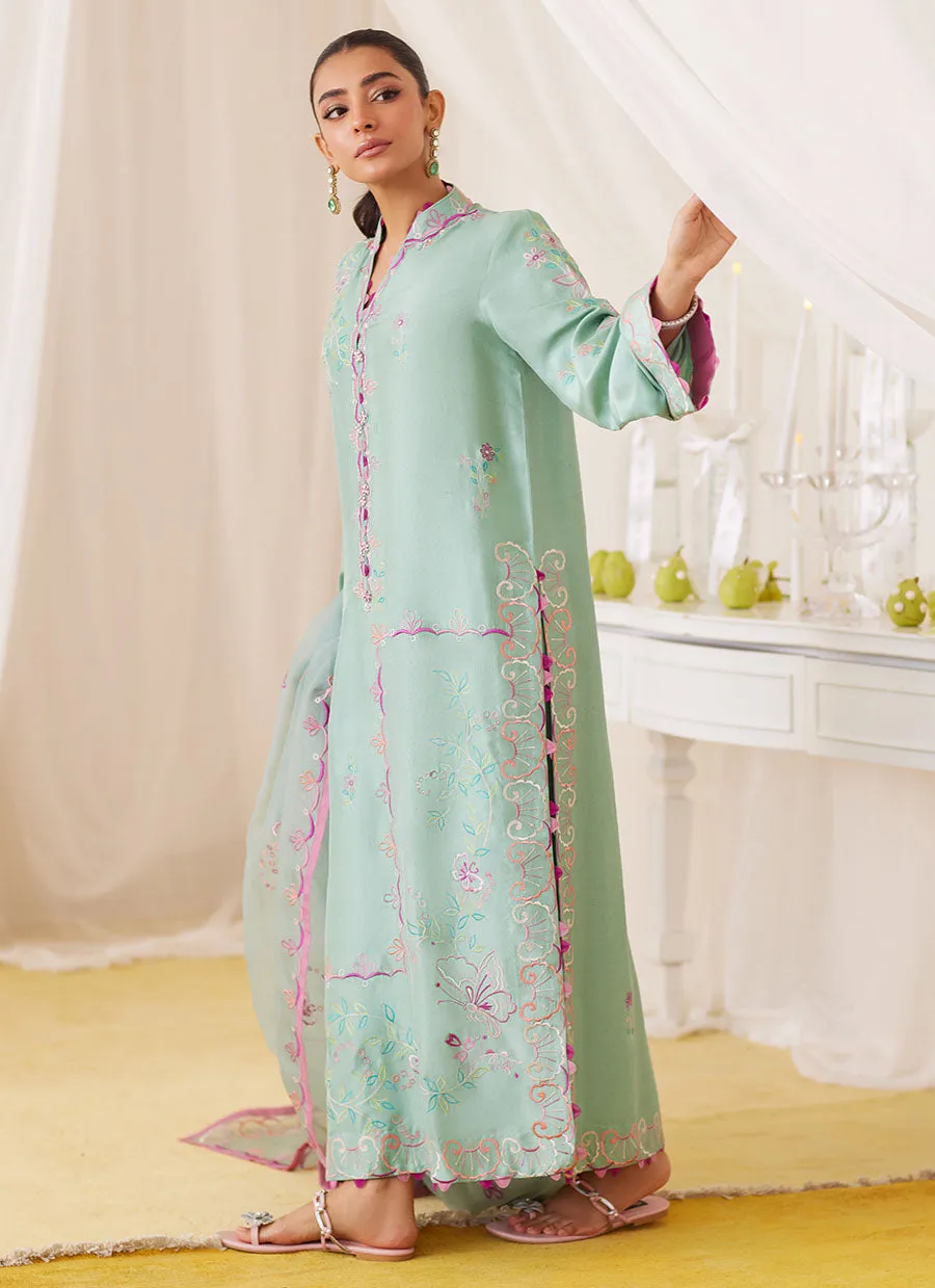 Petra Fern Green Embroidered Shirt And Dupatta