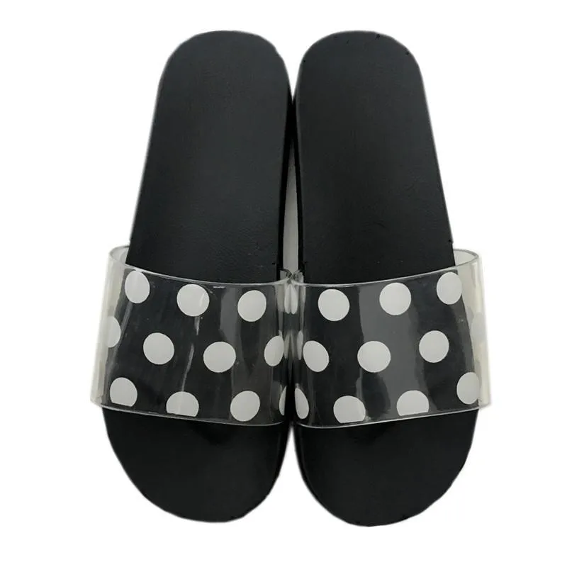 Polka Dot Print Transparent Summer Flat Rubber Sandals