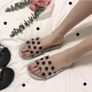 Polka Dot Print Transparent Summer Flat Rubber Sandals