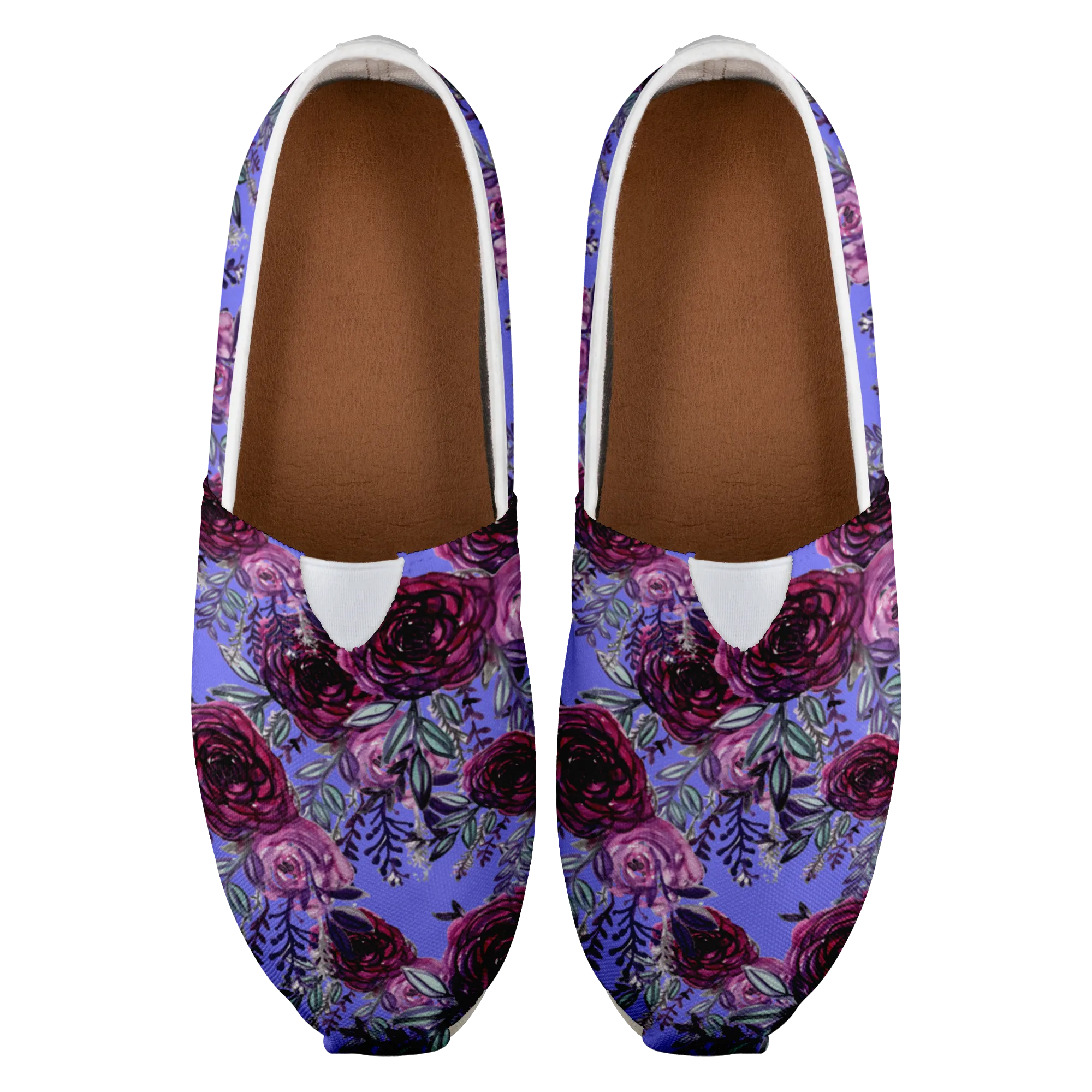 Purple Rose Ladies Slip Ons, Floral Print Women's Casual Women's Loafer Flat (US Size: 4.5-14)