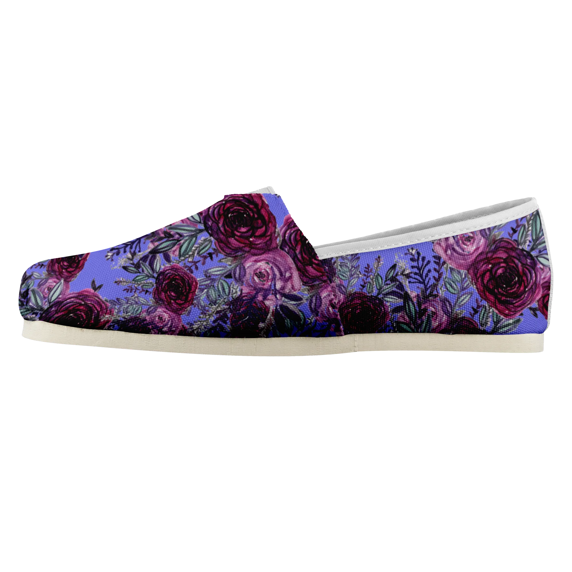 Purple Rose Ladies Slip Ons, Floral Print Women's Casual Women's Loafer Flat (US Size: 4.5-14)