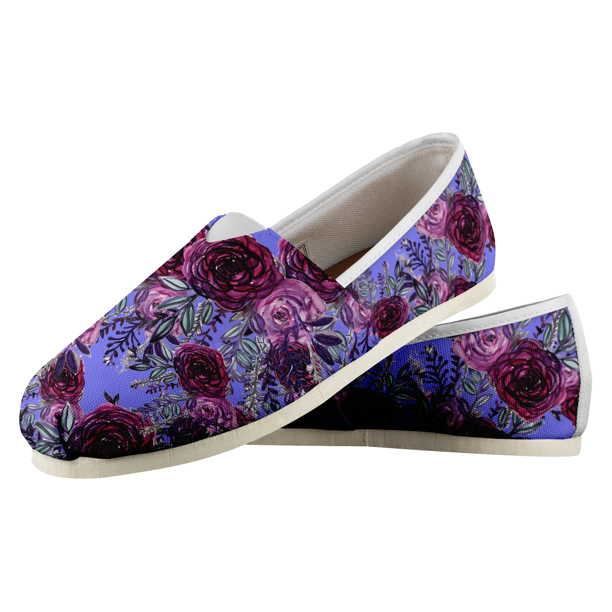 Purple Rose Ladies Slip Ons, Floral Print Women's Casual Women's Loafer Flat (US Size: 4.5-14)