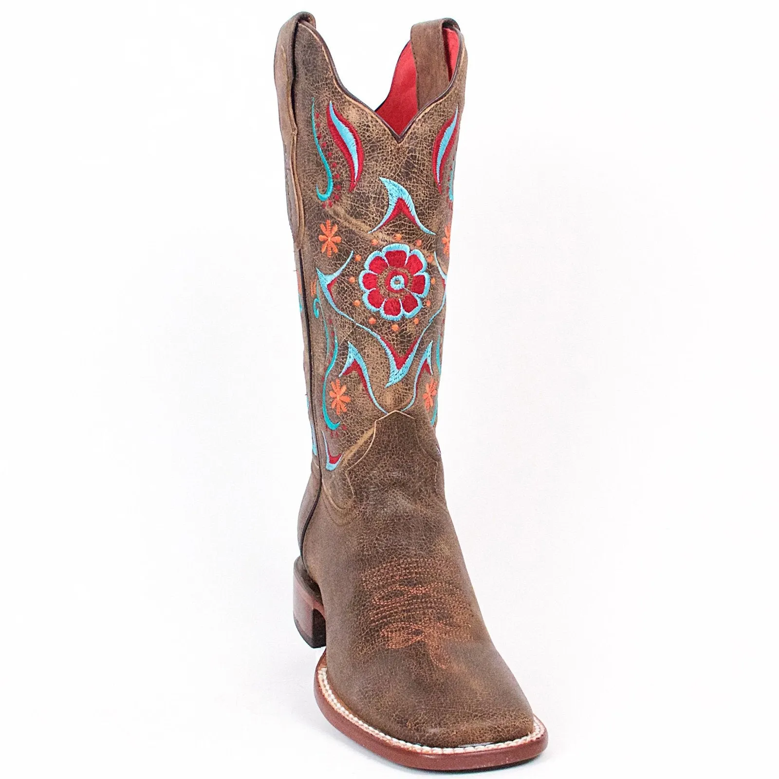 Quincy Boots Womens Embroidered Floral Tobacco Ranch Toe Western Boot