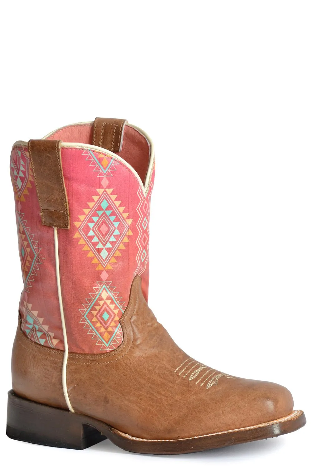 Roper Kids Girls Dakota Tan Leather Cowboy Boots