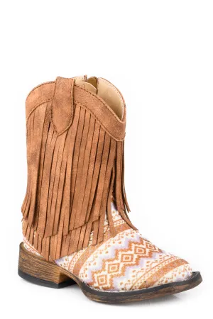 Roper Toddler Girls Double Fringe Brown/Tan Faux Leather Cowboy Boots