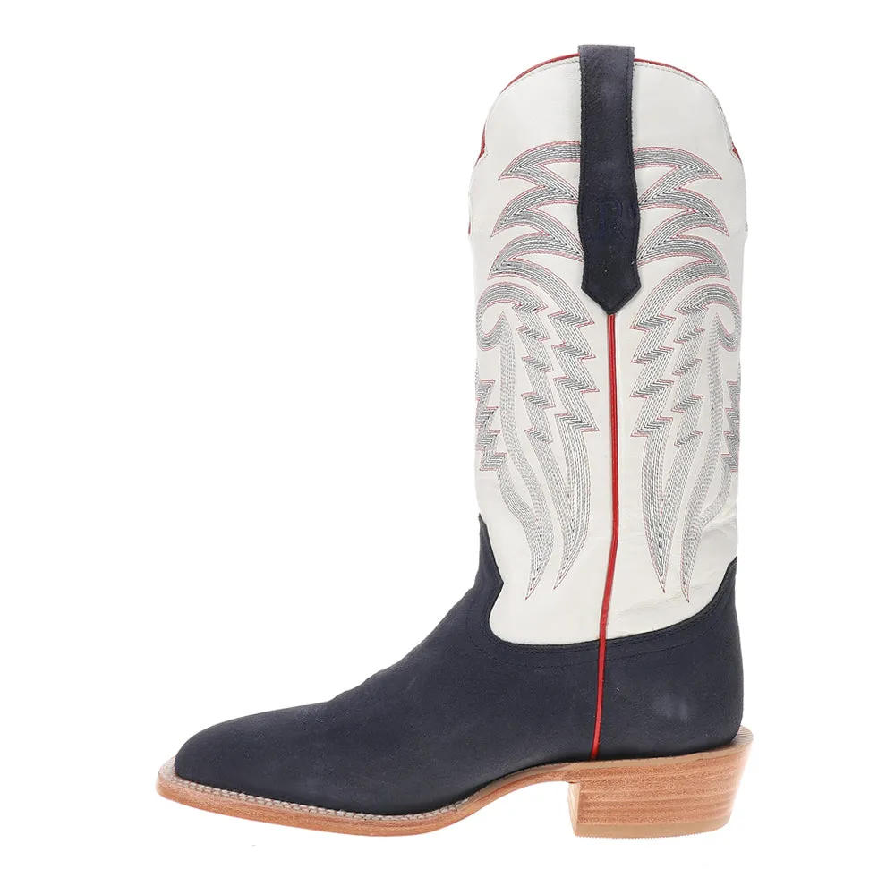 Roughout Wide Embroidered Square Toe Cowboy Boots