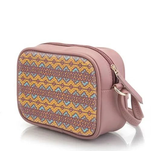 SACCI MUCCI Boxy Shoulder Sling Crossbody Bag for Women, Stylish Sling Bag For Girls, Ladies Purse, Gift for Girls -EthnicTraditional Print (Blush)