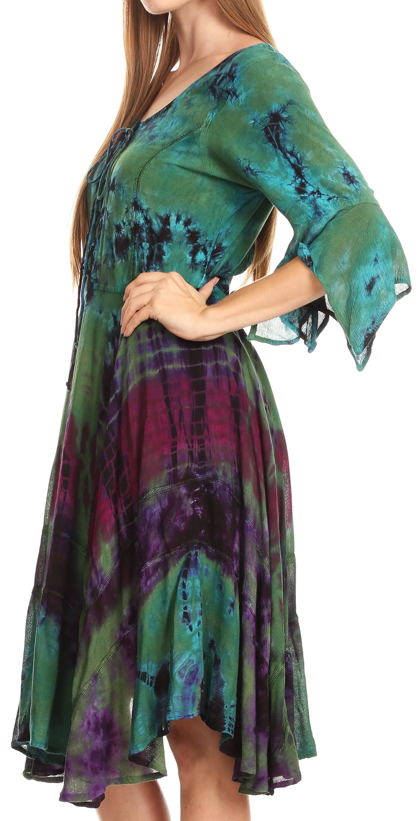 Sakkas Ceren Marble Dye Cascading Corset Dress with Handkerchief Sleeves