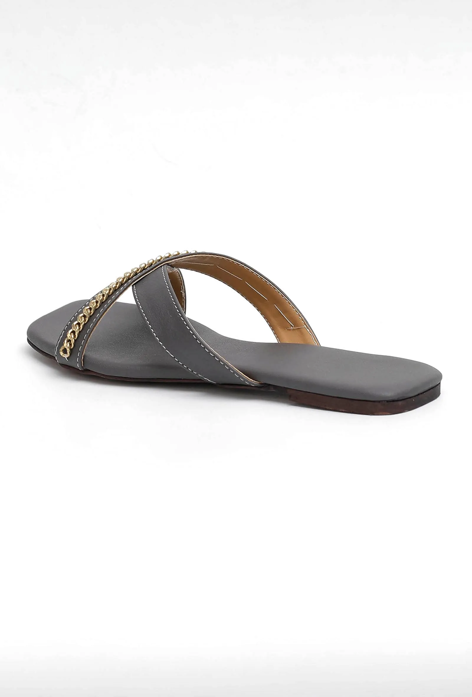 Sepia Grey Criss Cross Cruelty-Free leather Flats