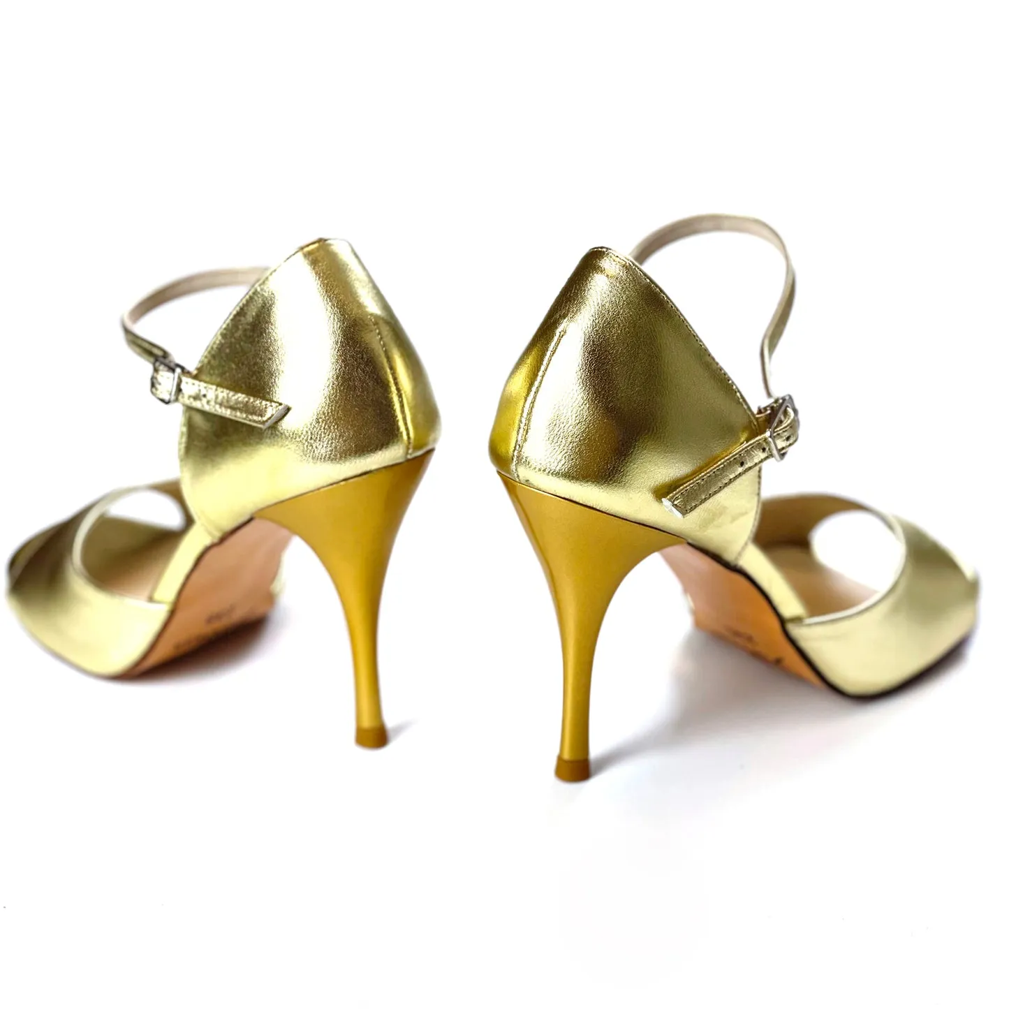 SHJ Women's Gold Real Leather 10cm Heels Dance Tango Shoes