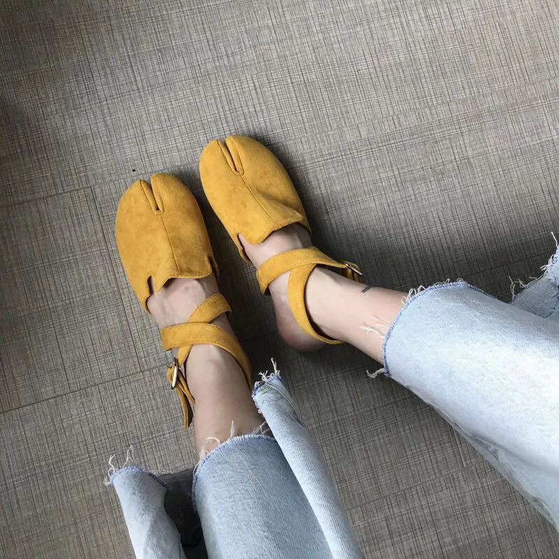 Slingback Split toe flats ballerina flock&nubuck tabi ninia shoes for women espadrilles buckle band riband flats loafers